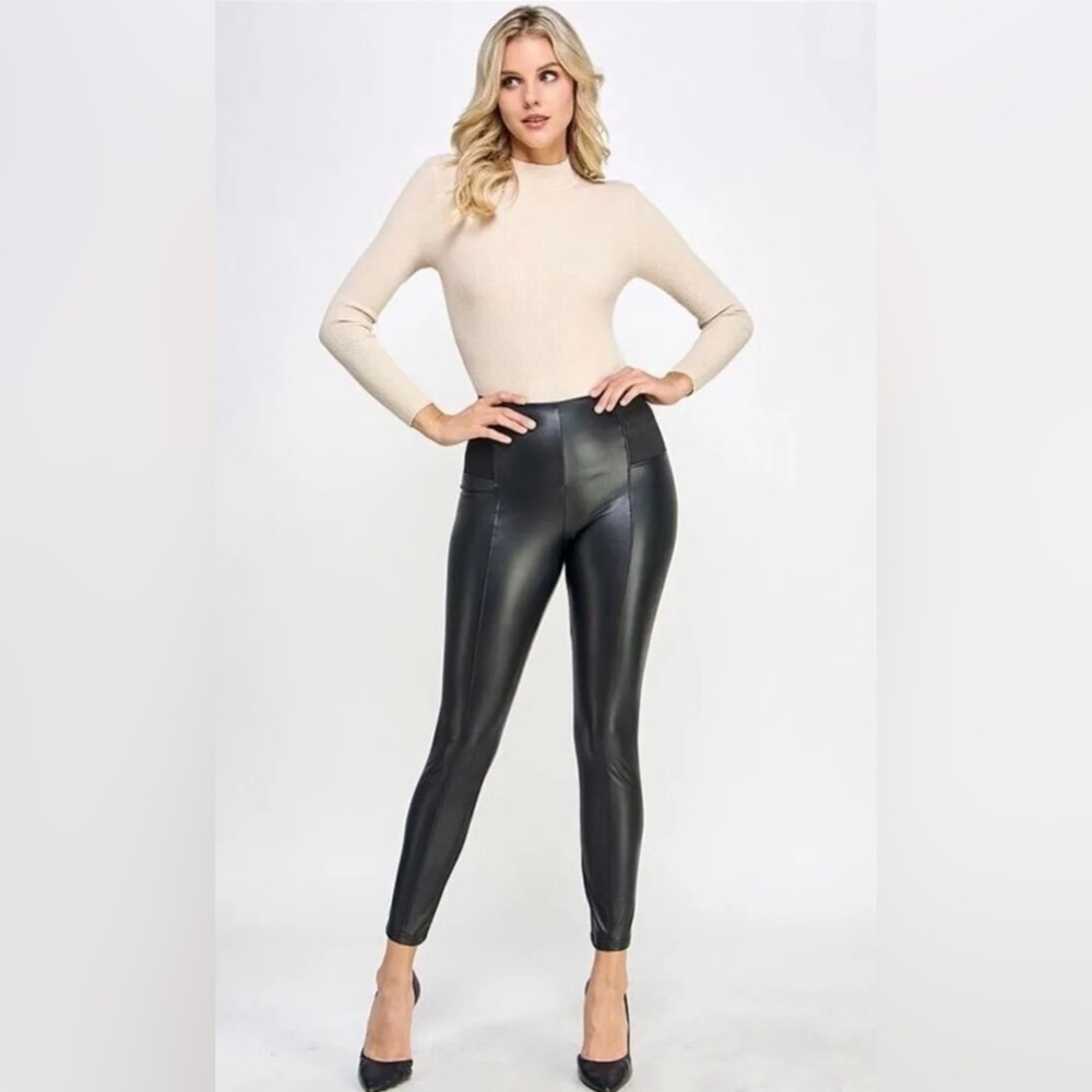 Faux Leather Black High Rise Pants